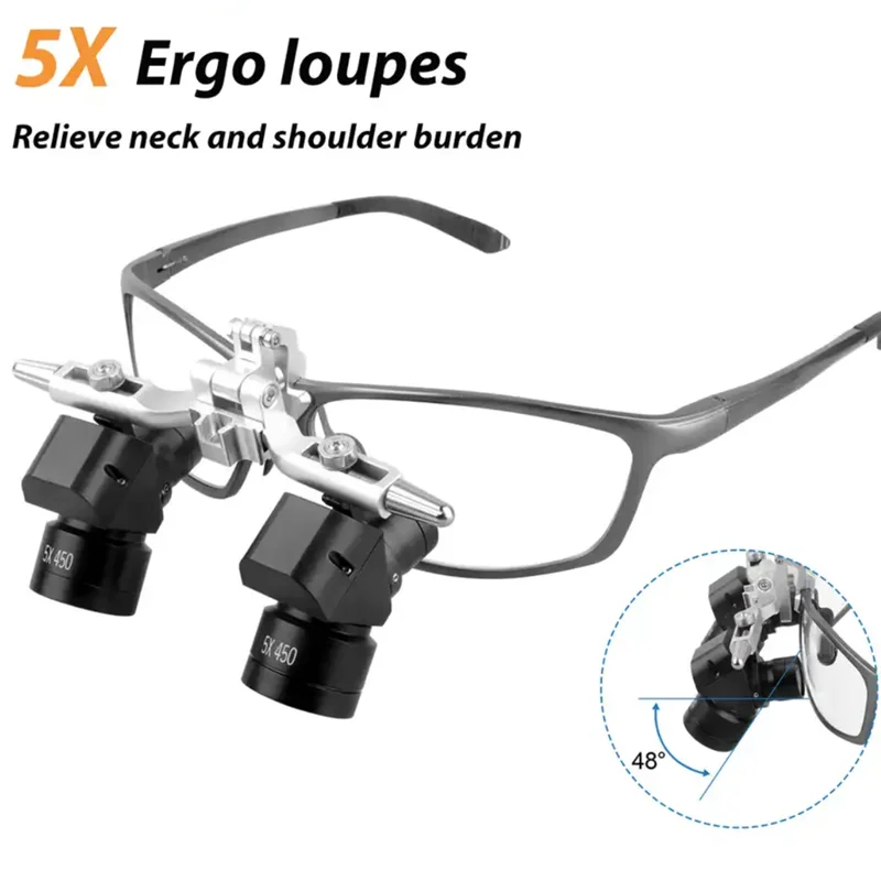 

4X 5X Ergo 48 ° Стоматологические лупы, хирургия, оптическая лупа, медицинский бинокль, лупа, предотвращающая изгиба и опускание головы