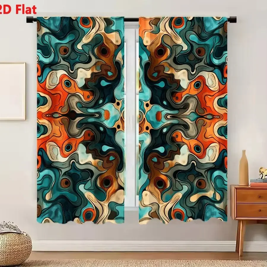 Abstract Liquid Flow Pattern Curtains for Living Room Home Decor Semi-Sheer Window Drapes