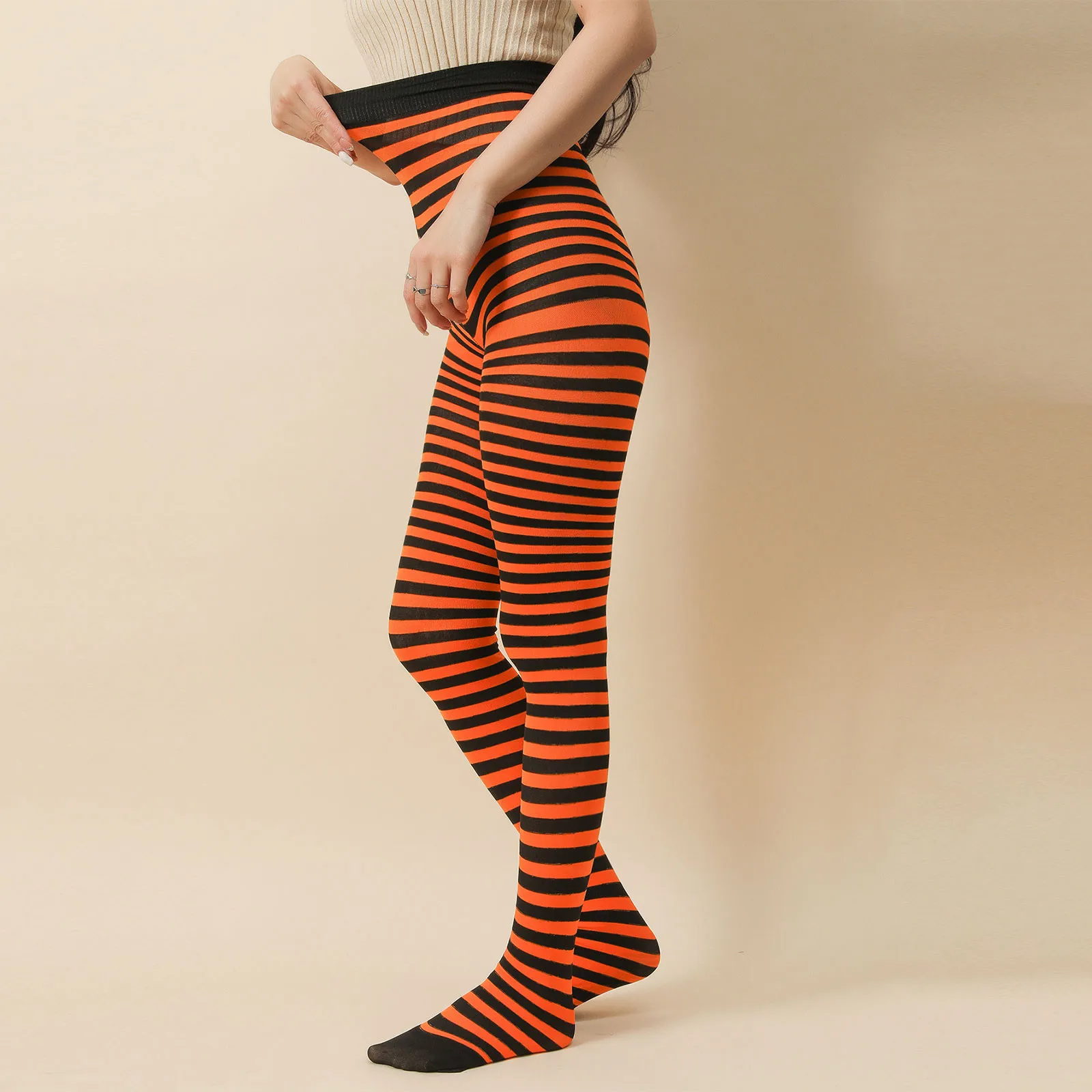 Women Halloween striped print pantyhose Shaping thight fit ealstic high waist pantyhose comfortable Breathable cosplay stockings