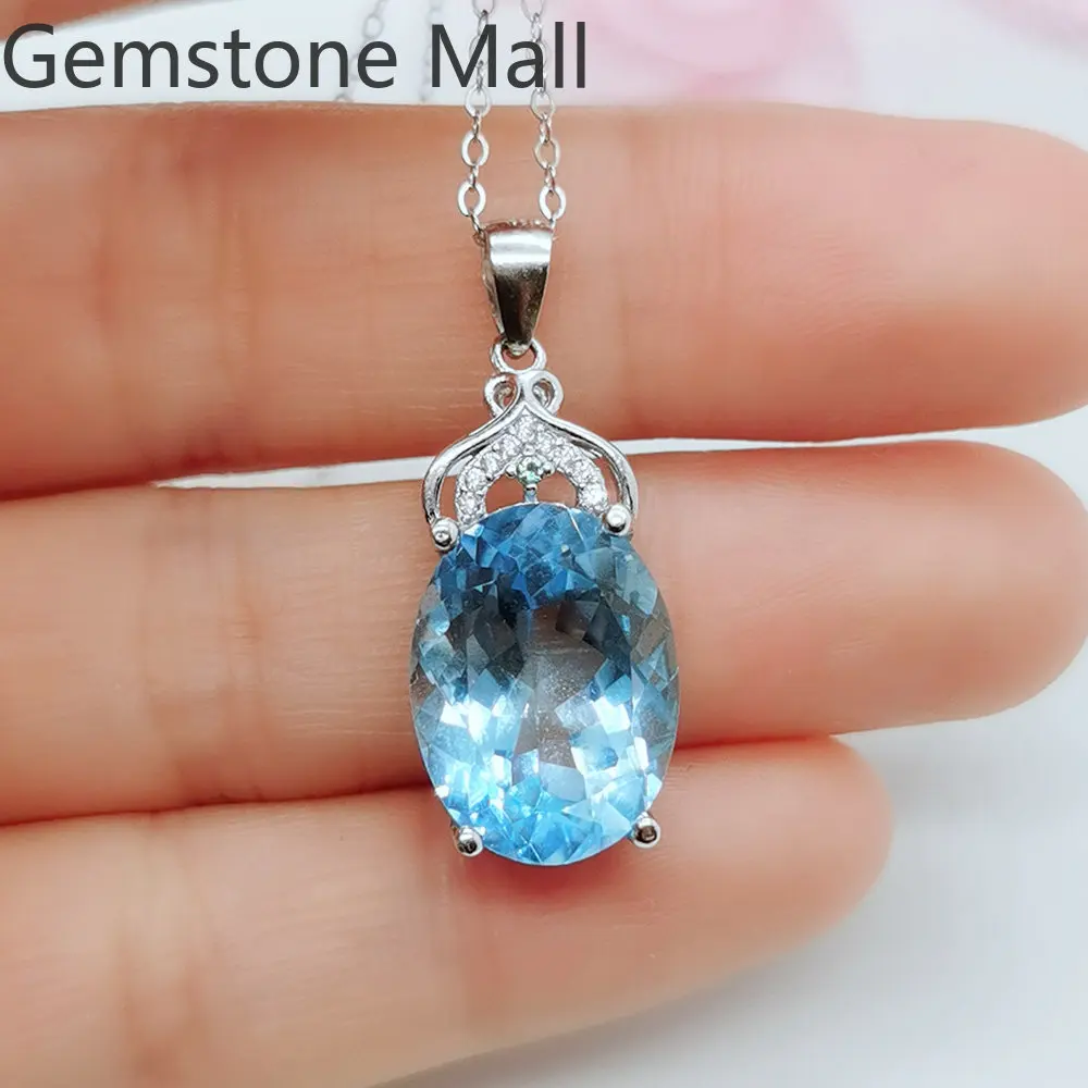 

Vintage Silver Topaz Pendant with Gold Plating 10ct 12mm*16mm Light Blue Topaz 925 Silver Pendant with Necklace Gift for Woman