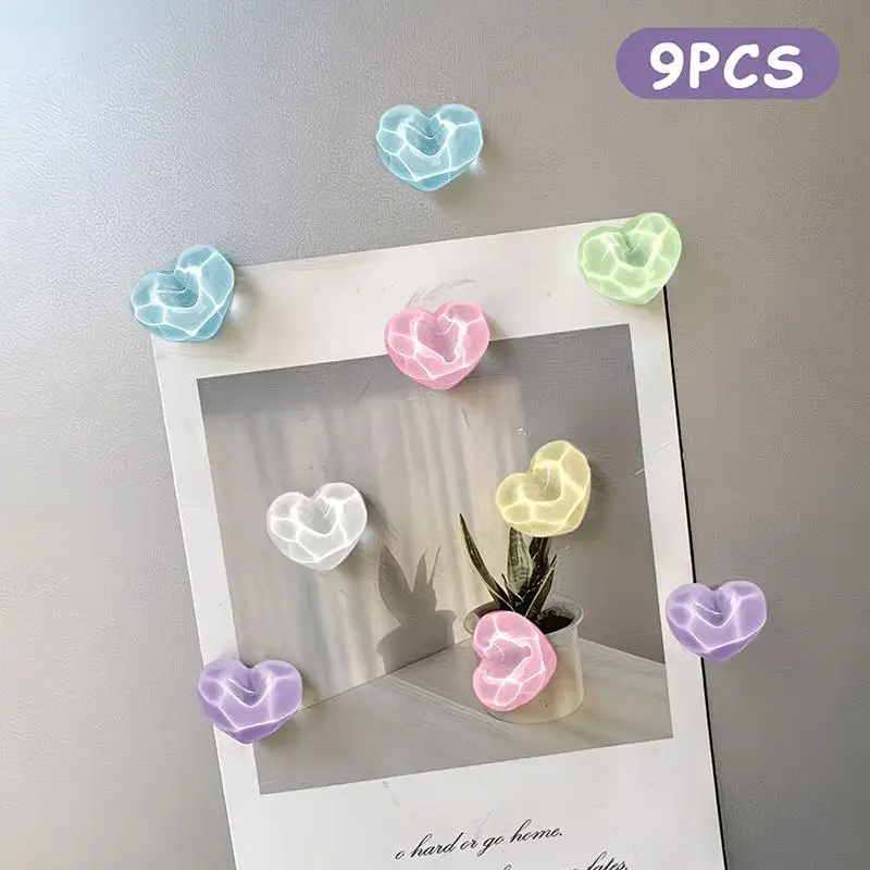 9pcs Kawaii Heart Shaped Refrigerator Magnets Set Waterproof Removable Fridge Stickers for Office Whiteboard Locker Decor