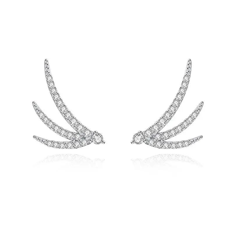 

Hot Selling Women Ear Accessories S925 Sterling Silver Angel Wings Diamond Earrings