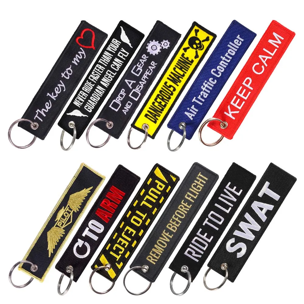 1 PC Wholesale Aviation Keychain Remove Before Flight Keep Calm Both Sides Embroidery Car Key Chain Accessories Backpack Pendant