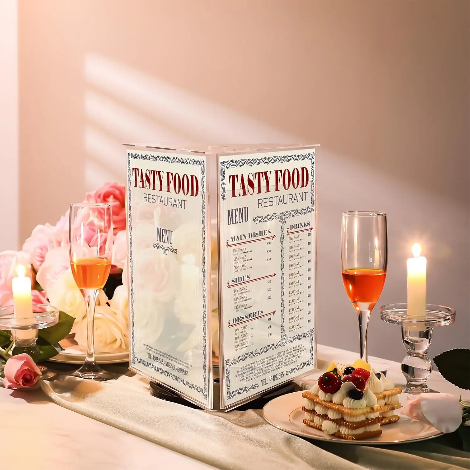 2 Pcs 3 Sided Rotating Sign Holder Acrylic Sign Holder 3 Panel Vertical Display Acrylic Stands for Display