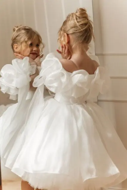 communion dresses knee length Fairy Flower Girl Dress for Wedding Organza Dress Girls Birthday Party Ball Gowns 2025 satin prom dresses