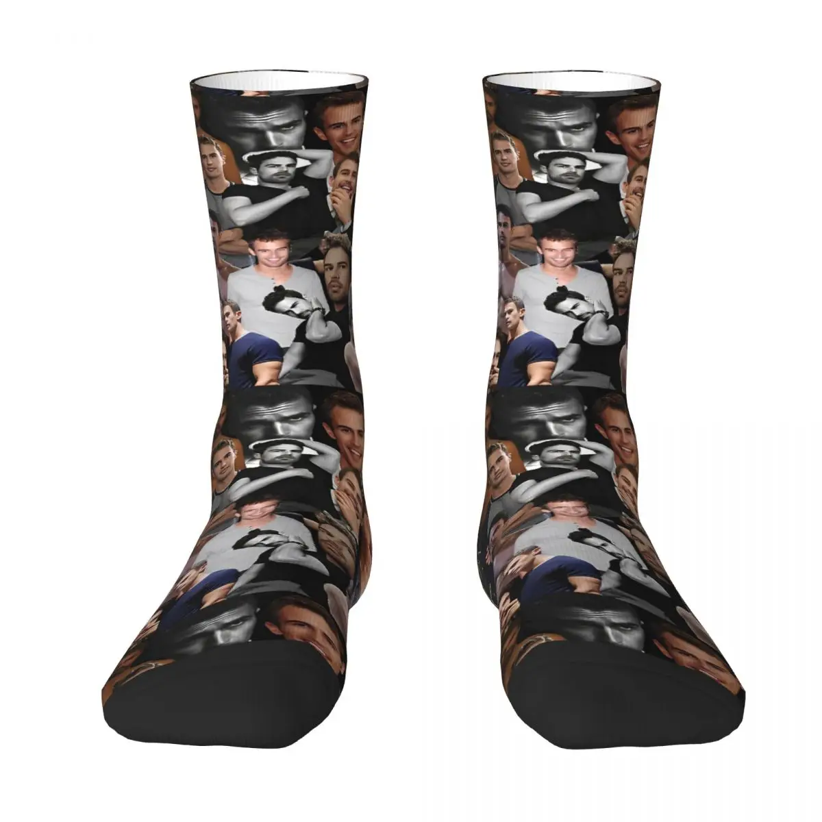 Theo James Photo Stockings English Actor Custom Fashion Socks Autumn Anti-Slip Socks Adults Men Cycling Medium Soft Socks