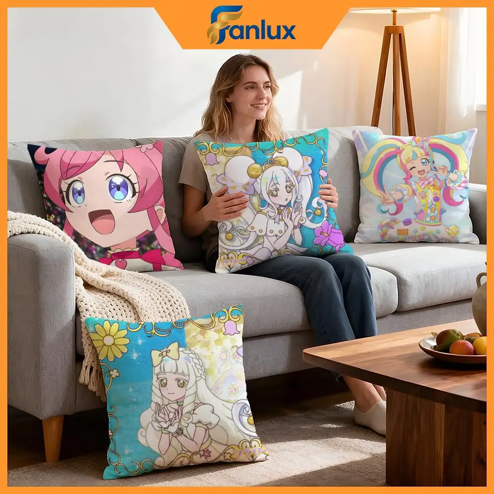 Anime Kiratto Pri Chan Cushion Cover 4Pcs Decorative Covers Soft Cushion Case for Sofa Couch Decor 40x40 45x45 Pillowcases