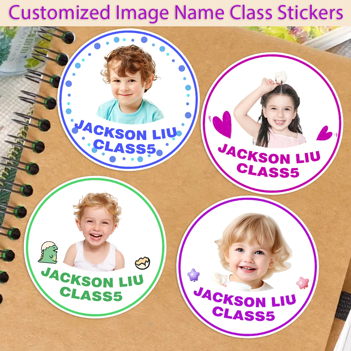 Children's photo name stickers,custom stickers for kindergarten school opening stationery cup stickers,waterproof name label ZP1