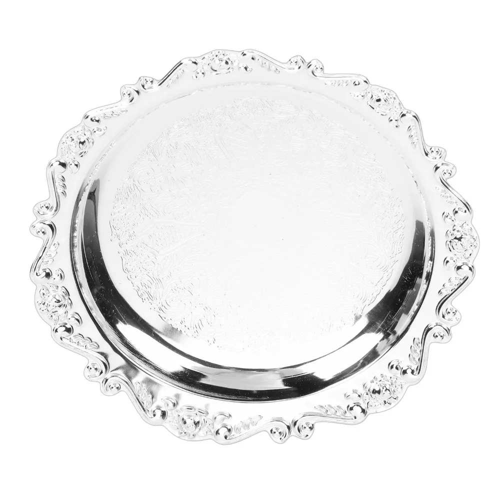 Solid Metal Mini Tray Retro Embossed Carved Polished Decorative Platter Scalloped Raised Anti-drop Desktop Organizer