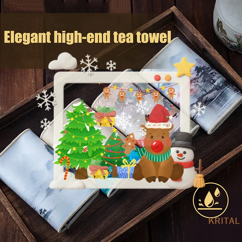 Asciugamano da tè di fascia alta 30 * 18 cm con stile retrò e pittura colorata, panno speciale per bere il tè, set da tè premium