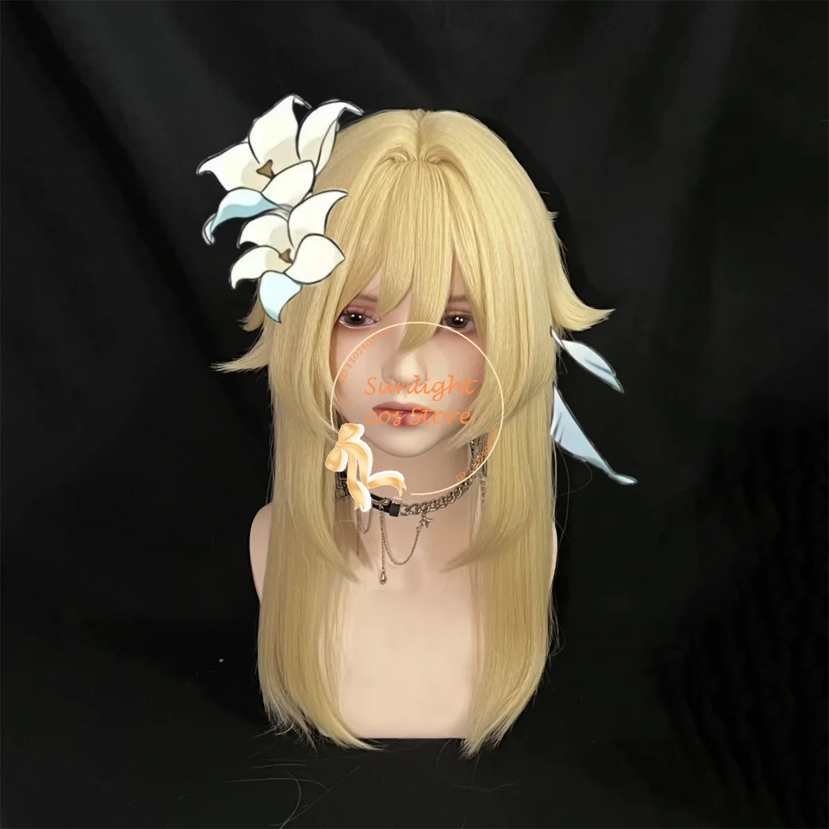 Perruque Cosplay mi-longue blonde, perruque cosplay anime Lumine, perruques cuir chevelu, vêtements de sauna, cheveux synthétiques, degré de chaleur, jeu Traveler, 50cm