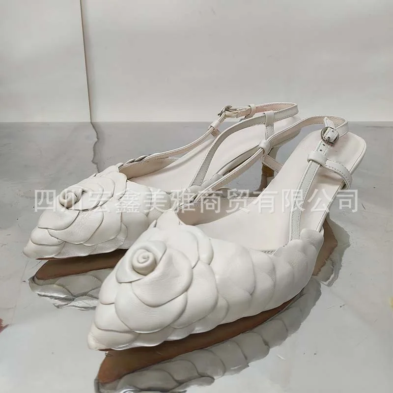 

Rose Petal Pointed Toe Stiletto Women Slingback Pumps Summer Comfortable Shallow High Heel Sandals Ladies Gladiator Shoes