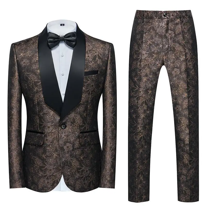 L113 New Multicolor Gold Jacquard Men's Suit Two-piece Tuxedo Groom Suit