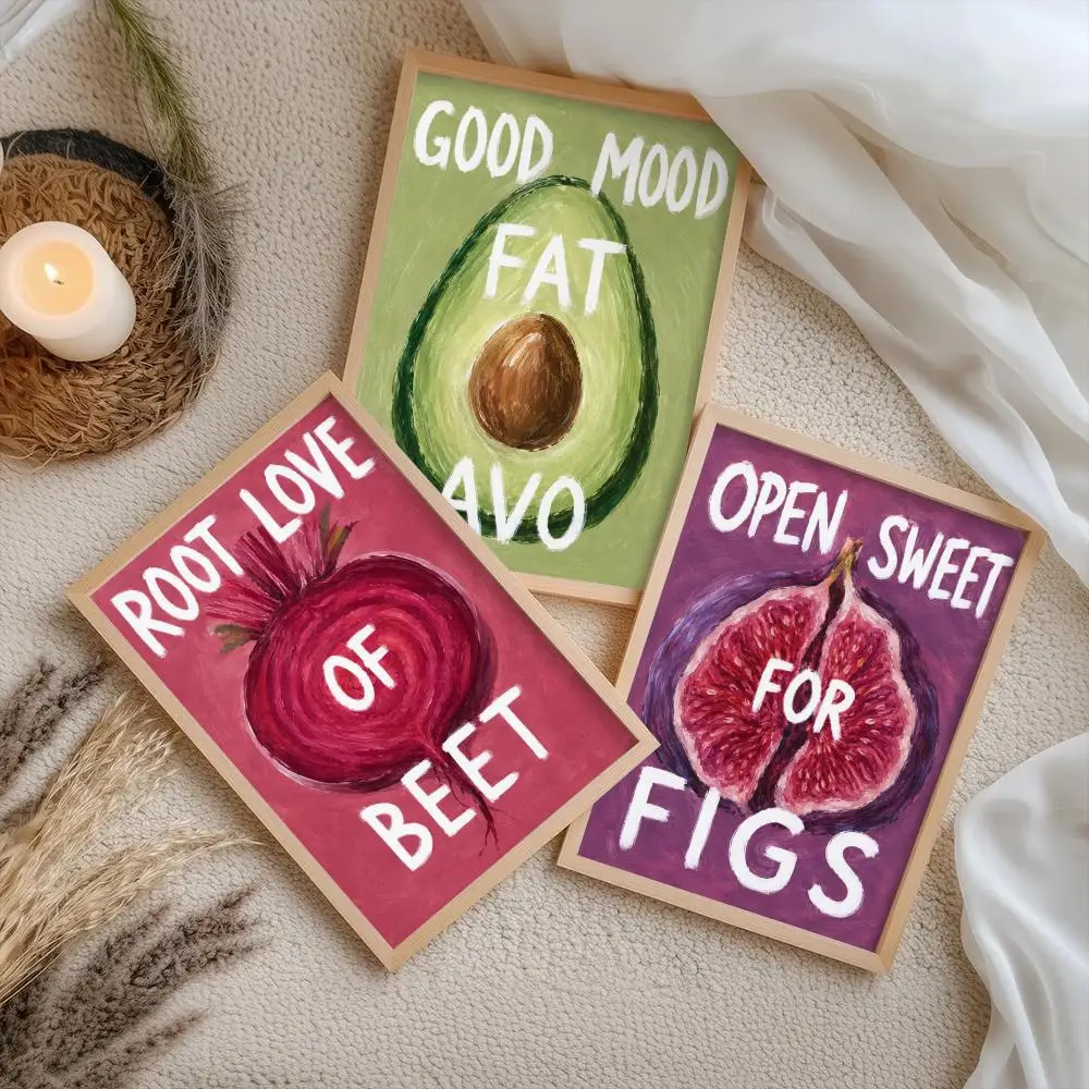 Fruit Mood Typography Poster Stickers Painting Self-Adhesive Mural HD Wall Decals for Bedroom Living Room Home Decor Gift