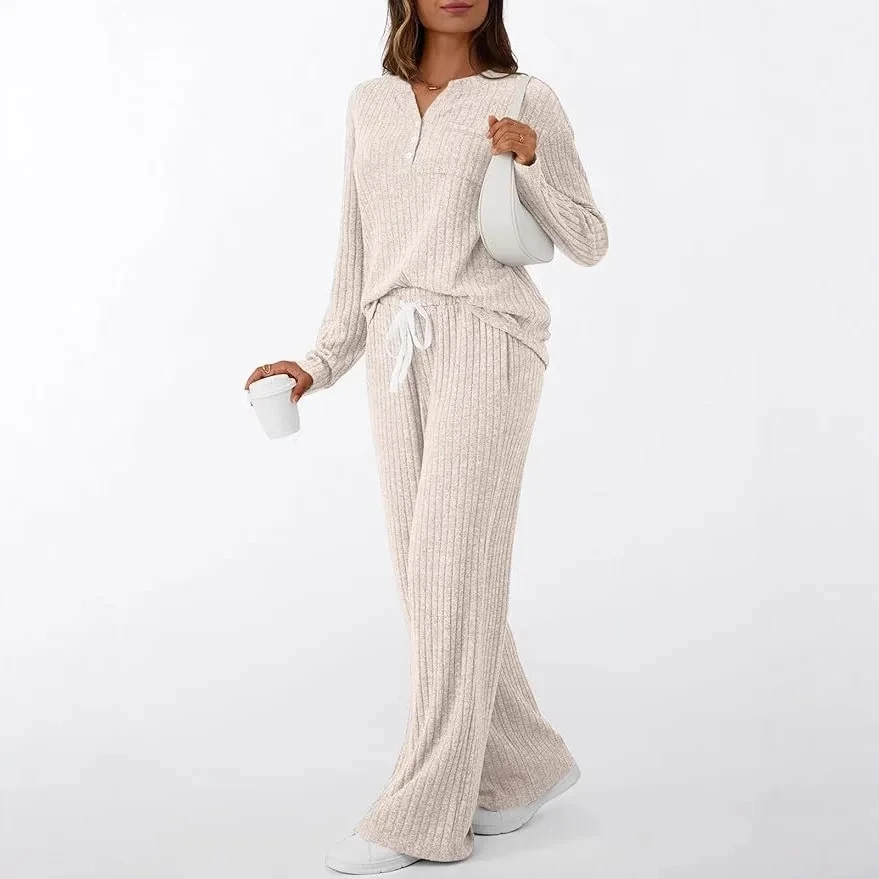 

Pantalones De Las Mujeres Solid Color Autumn Winter Home Style Pajama Set Women's Pit Strips Can Be Worn Outside The 2 Piece Set