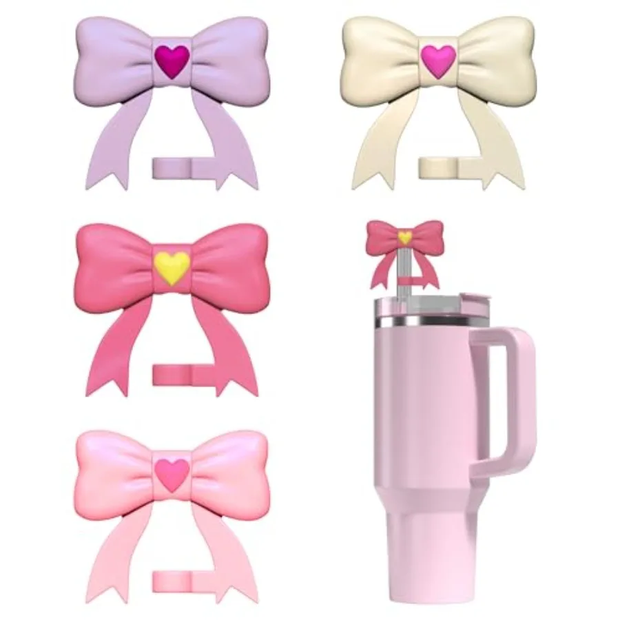 

4 шт., соломенный топп с бантом для чашки Стэнли, 30and40 унций, 10 мм, силиконовый милый соломенный колпачок для чашки Стэнли, аксессуары для стаканов