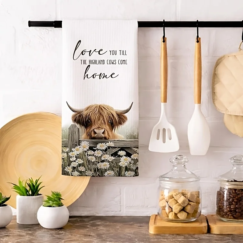 1 agritainment Highland cow kitchen towel, 