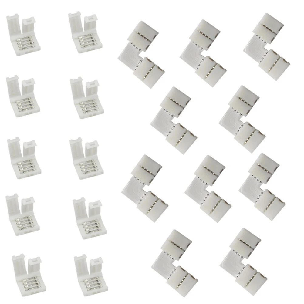 

20pcs Solderless Rgb Connector Led Strip Terminal Light Bar Adapter Buckle Quick Connectors L Shape Straight