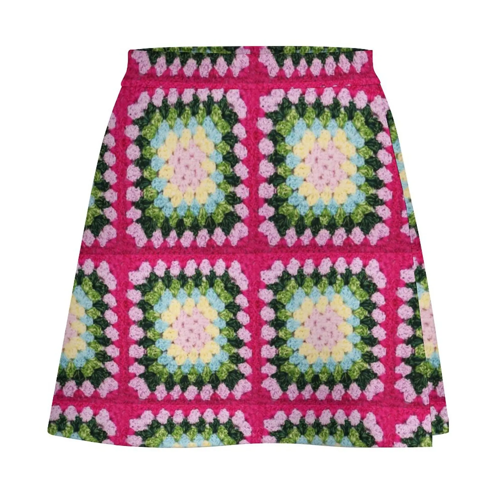 Crochet Granny Square Rainbow Mini Skirt 90s aesthetic women's clothing trend 2025 Mini Skirt