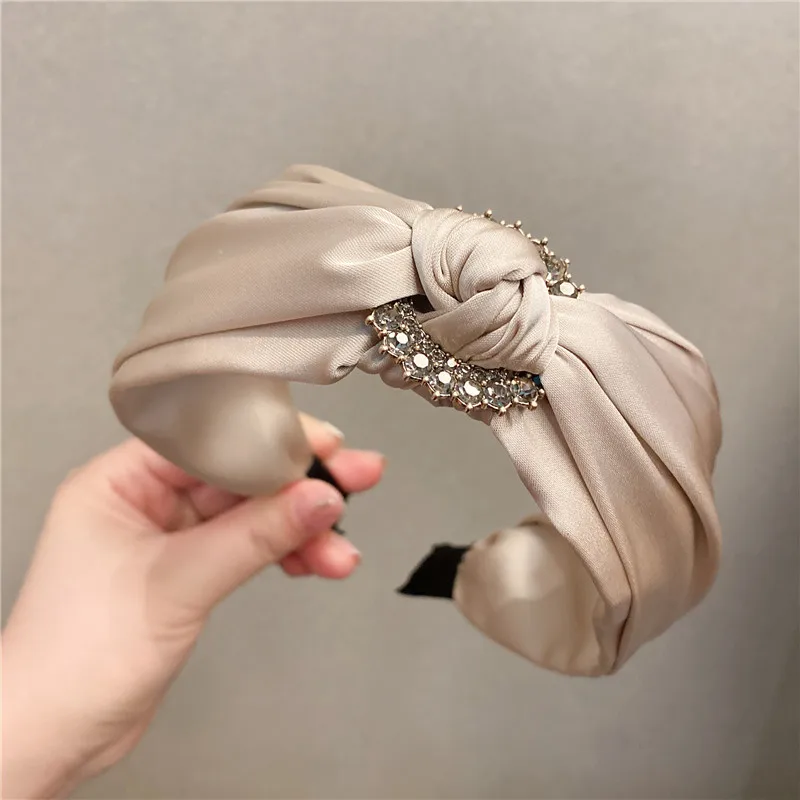 Women Girls Satin Knot Rhinestone Hairband Headband Hair Jewelry Hair Accessories