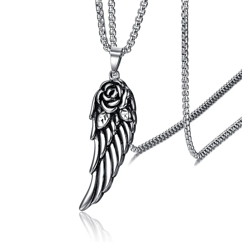 

Koaem Fashion Vintage Jewelry Titanium Steel Feather Pendant Stainless Steel Cast Angel Wings Necklace