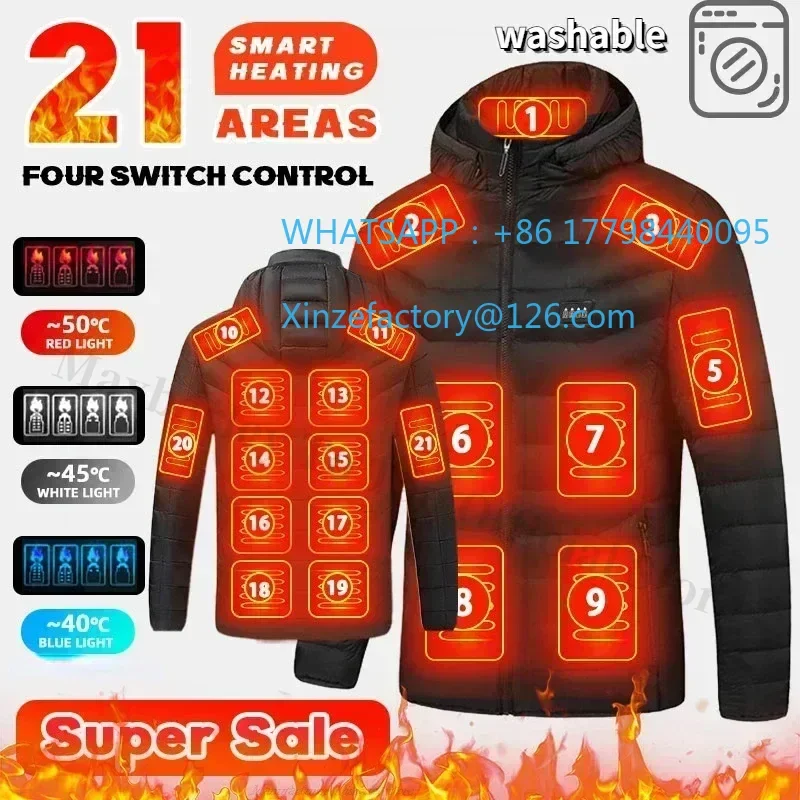 تخصيص 21 منطقة سترة ساخنة الرجال USB الكهربائية الذكية معطف مقنع الذاتي التدفئة الملابس الرجال عادية التزلج الباردة واقية الحرارية #1