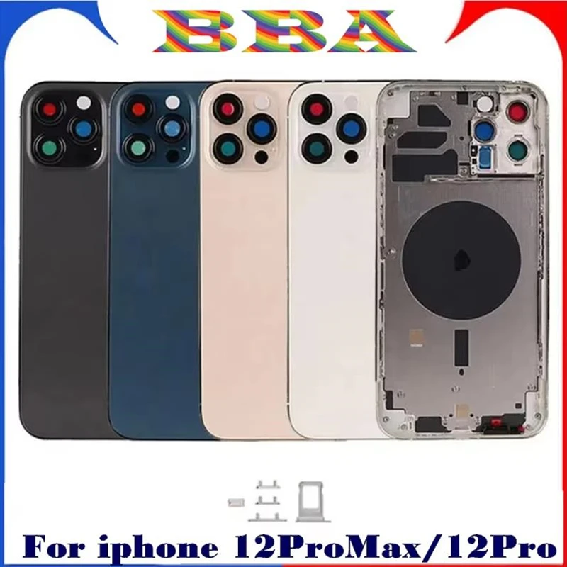 Conjunto de carcasa trasera OEM aplicable para iPhone 12 Pro Max 12pro con cubierta trasera de batería + marco de chasis medio + bandeja SIM + piezas de llave lateral