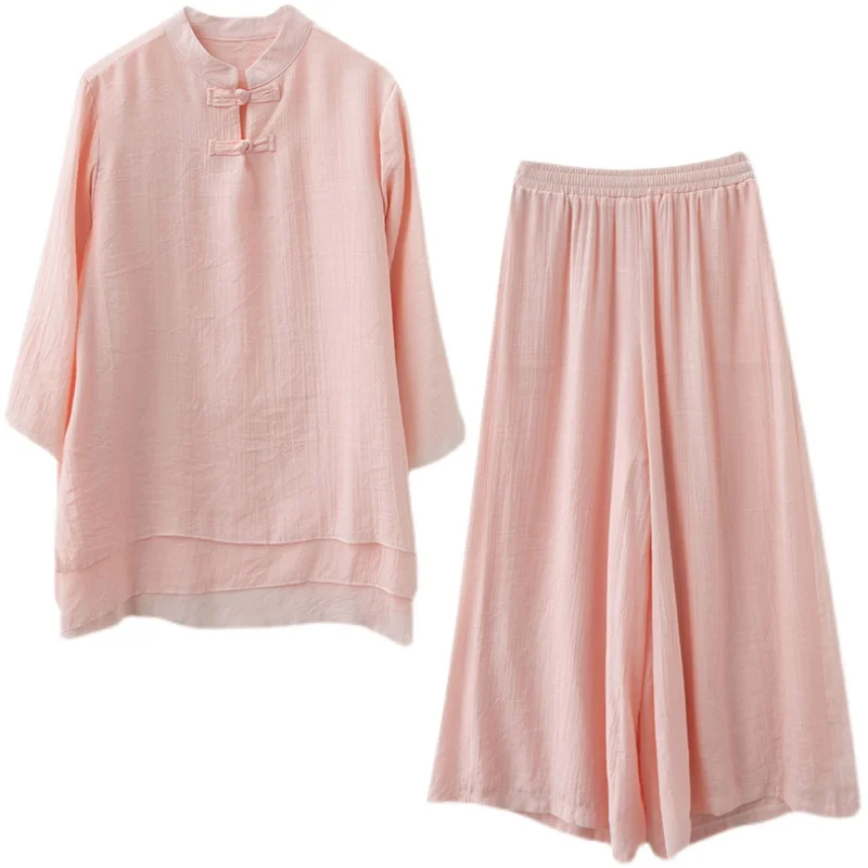 세련된 이중 레이어 롱 스커트와 A라인 와이드 레그 팬츠 세트, 신축성 있는 허리, 스탠드 칼라, 버튼업, 단색...