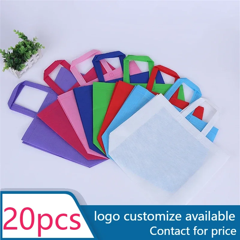 20 pcs Wholesale Eco Custom Logo Printed Reusable Extra-Wide Non Woven Fabric Carry Tote Bag Grocery Shopping Bags