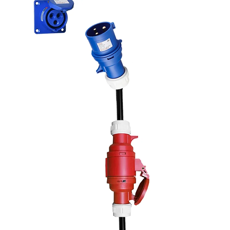 محول شحن السيارة الكهربائية ذكر 32A أزرق 1-Phase 7KW CEE التوصيل إلى أنثى 16A/32A أحمر 3-Phase / Blue 16A 1-phase المقبس