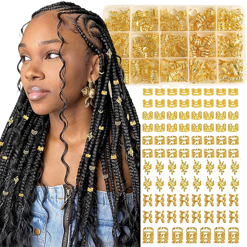 210pcs Gold Silver Color Dreadlock Hair Beads Girls Women DIY Braids Hair Accessories Hair Jewelry Dreadlock Hair Beads