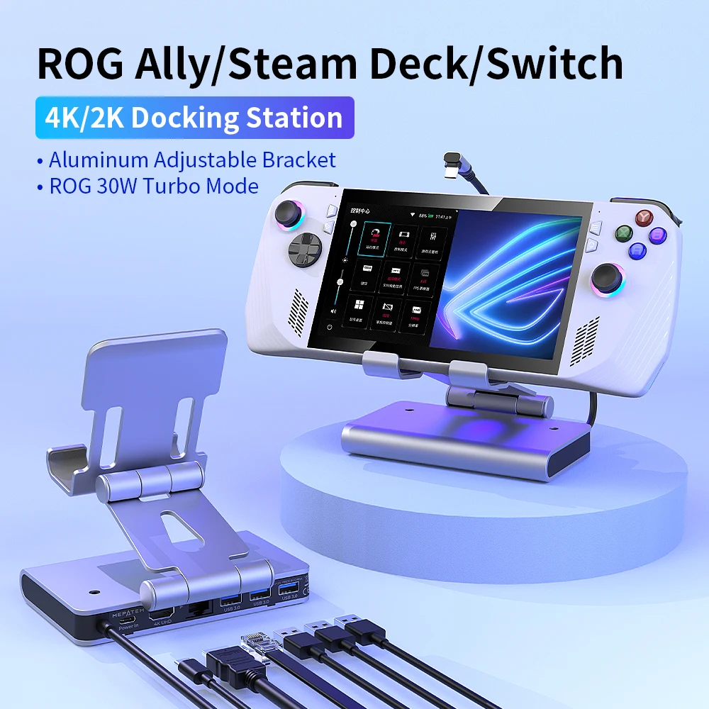 Docking Station for ROG Ally Adjustable Stand 6-in-1 Hub Steam Deck OLED Docking with HDMI 2.0 4K@60Hz TV, PD 3.0 100W Max Input