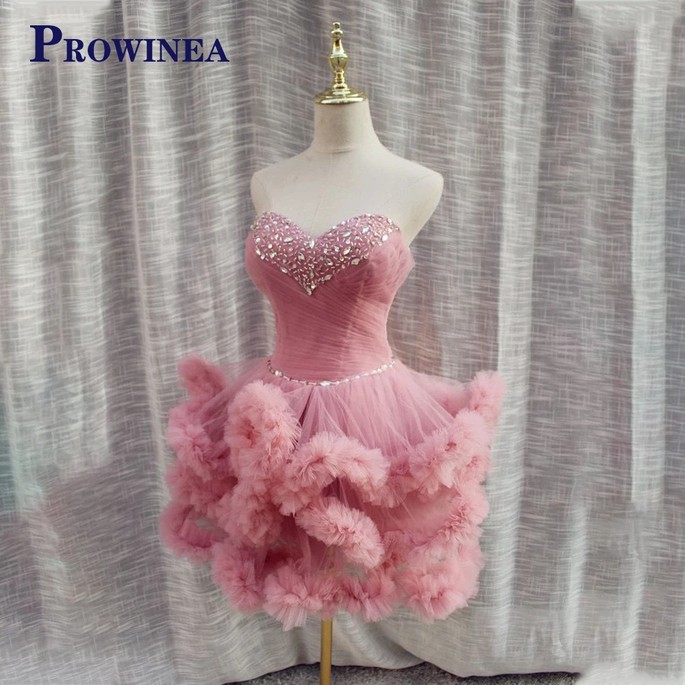 Prowinea Princess Mini Homecoming Dresses for Girl Sweetheart Ruched Tulle Rhinestones Abendkleider Pegeant Party Customized