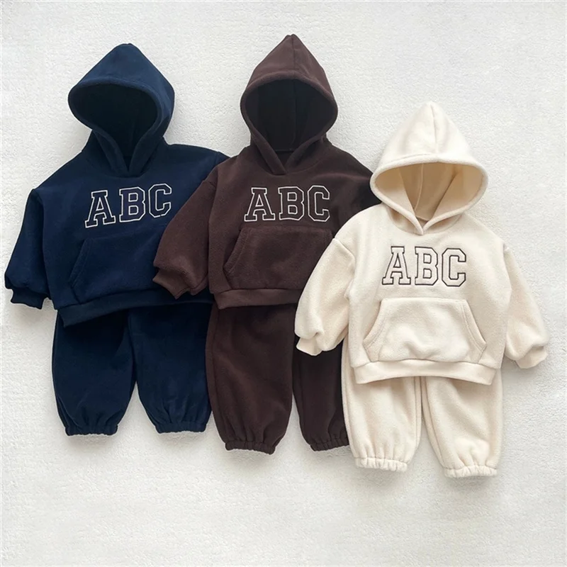 ZOETOPKID Plush Velvet Sets Children Autumn Winter Thickened Suits Warm Hooded Hoodie+Pants 2Pcs Outfits Kids Casual Clothing