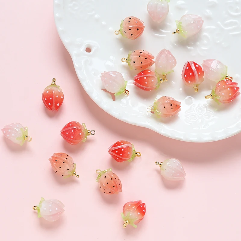 4pcs Ins Lovely Strawberry Heat Shrinkable Resin Pendant DIY Handmade Jewelry Necklace Earrings Accessories Materials Charms