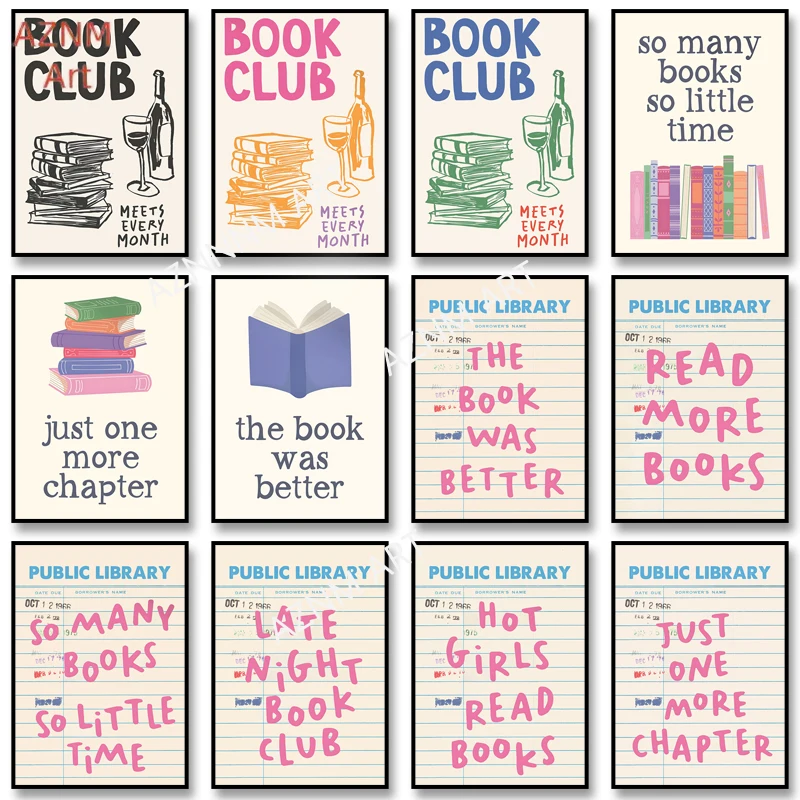 Book Lover Gallery Poster Book Club Decor Canvas Painting Eat Sleep Read Repeat Print Wall Art Picture for Room Home Decoration