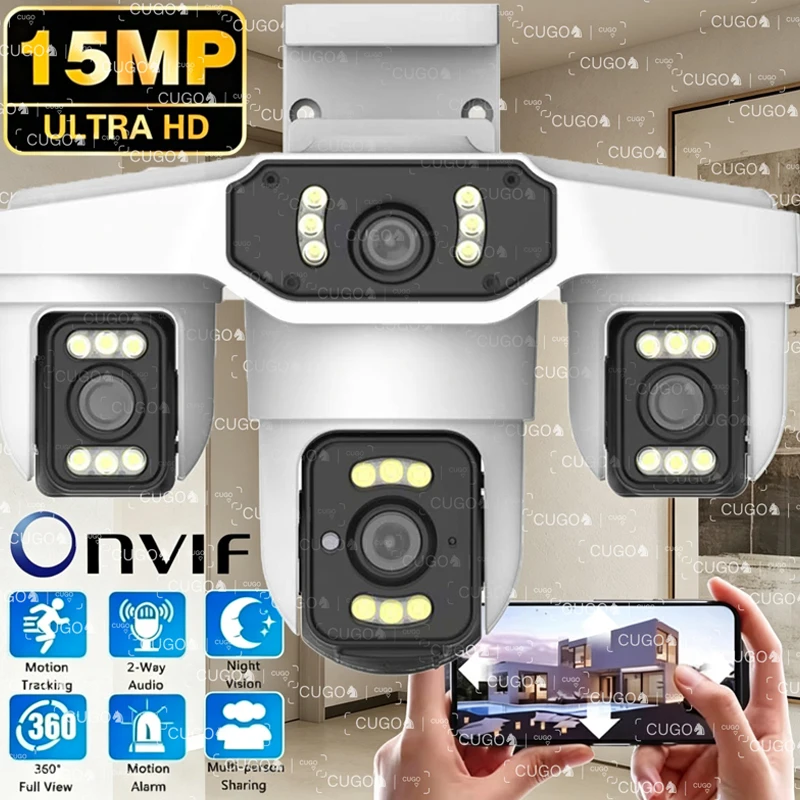 Yoosee 15MP 8K IP Camera Three Screen WiFi Outdoor Waterproof Four Lens Auto Tracking PTZ Security CCTV Video Surveillance Onvif