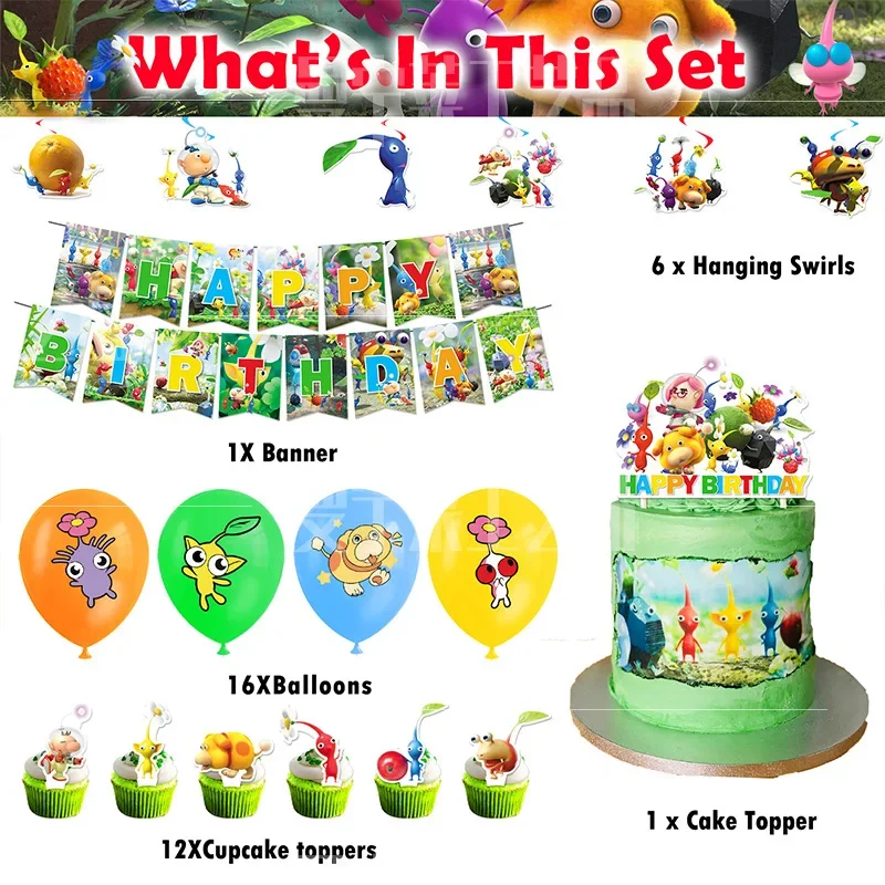 Hot Game Pikmin festa di compleanno set decorativo stoviglie Banner torta usa e getta appeso bandiera palloncini Pikmin decorazione di compleanno