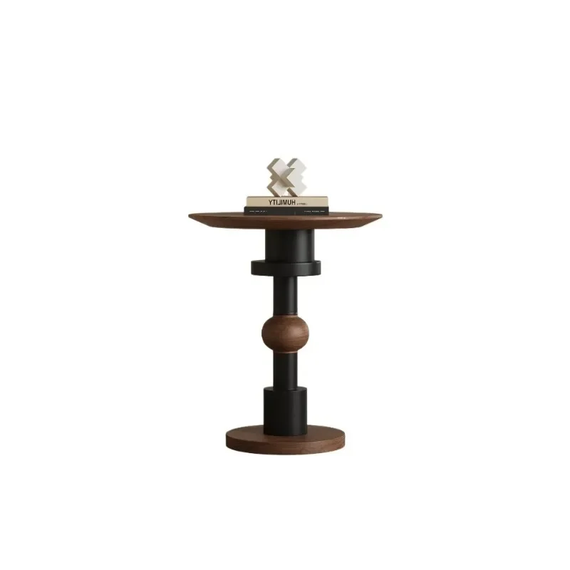 

French retro solid wood edge few living room household small apartment medium ancient walnut small round table