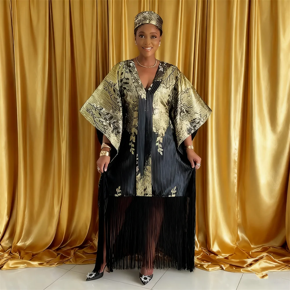 

African Printed Dresses for Women Tassel Boubou Robe Traditional Africa Clothing Dashiki Ankara Scarf Outfits Abaya Kaftan Dress