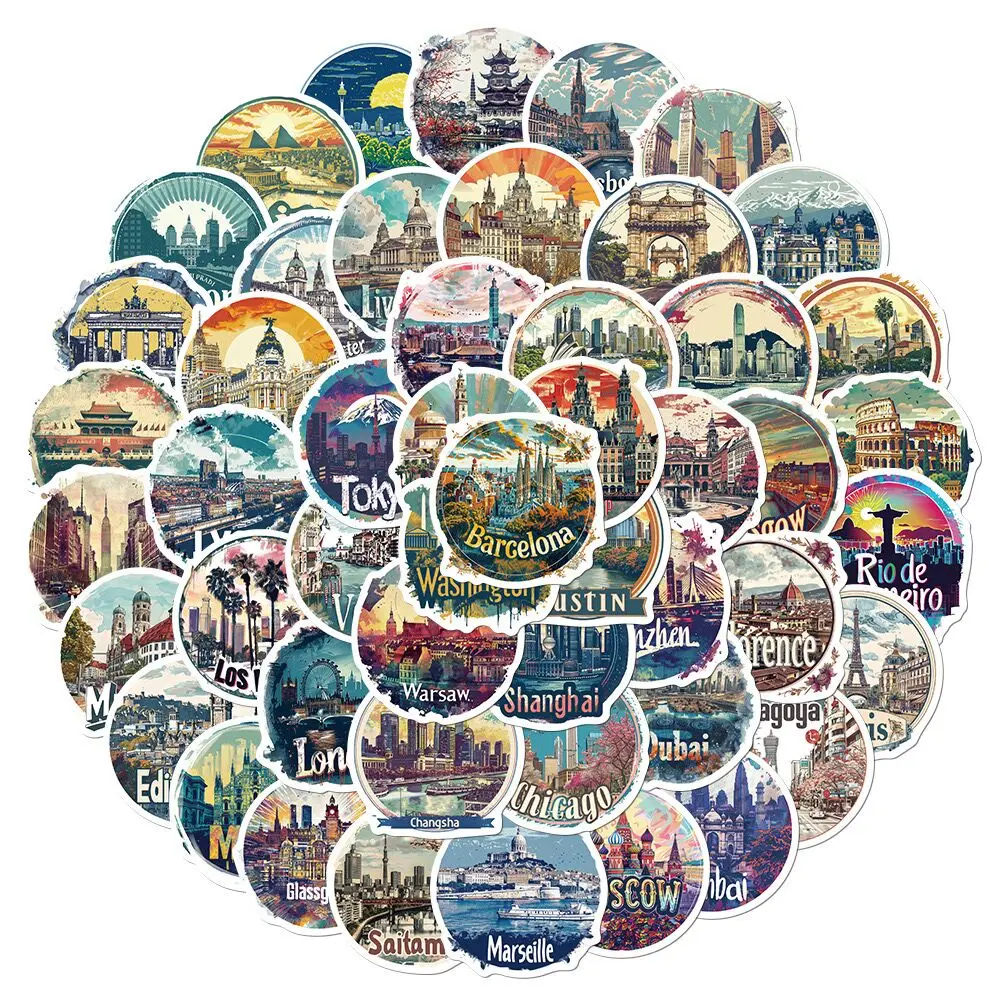 10/50PCS Wereldberoemde Reizen Stad Landmark Gebouwen Stickers Mooi Landschap Decals DIY Bagage Telefoon Waterdichte Sticker