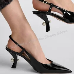 Pearl Kitten Heels Pumps Patent Leather Fashion Elegant Concise Sexy Luxury Party Dress Women Shoes Pointed Toe Slip-On Newest