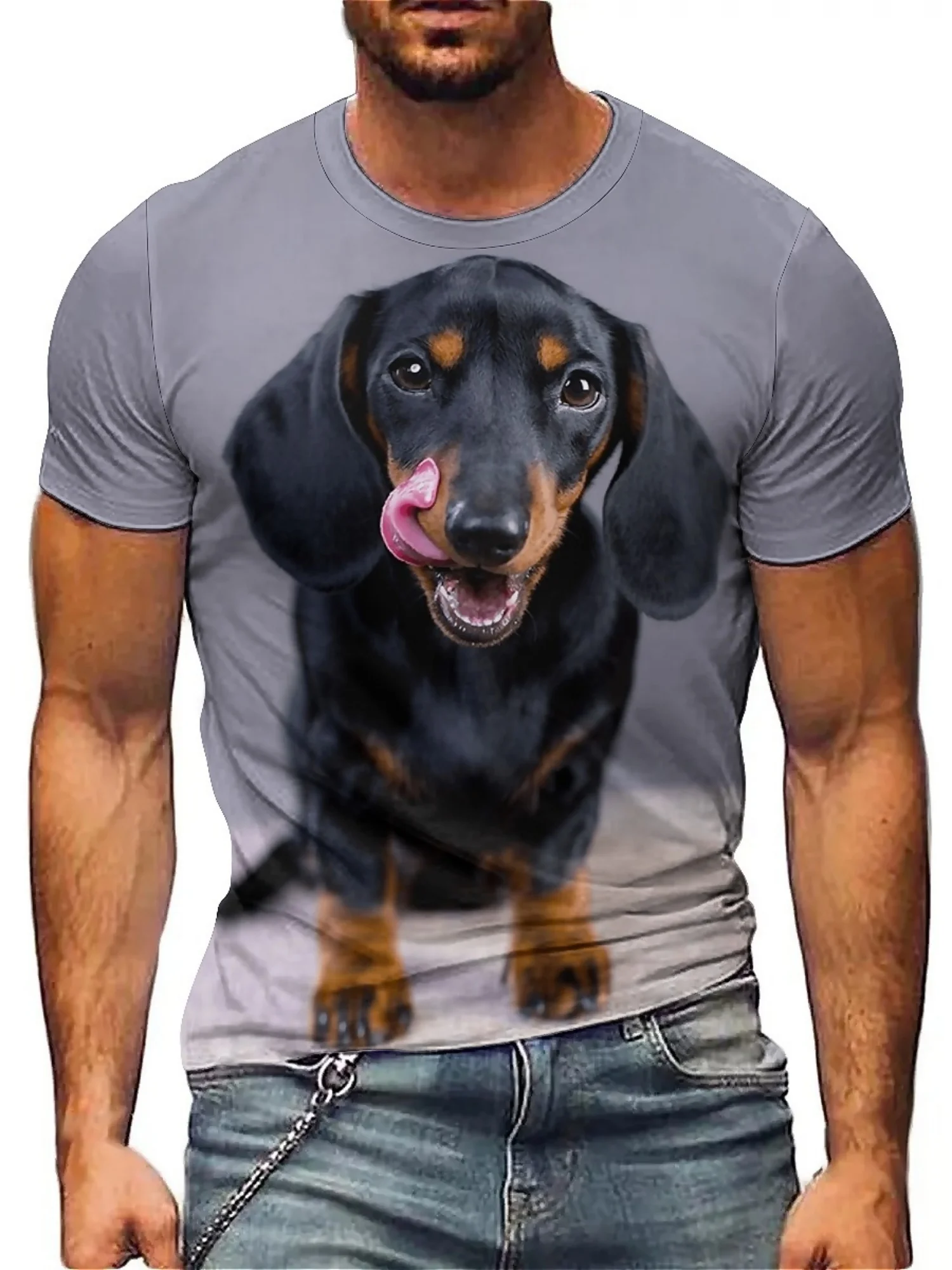 Men's Summer Fun 3D Dachshund Print T-Shirt | Cool Hip-Hop Style | Breathable & Comfortable Polyester Fabric