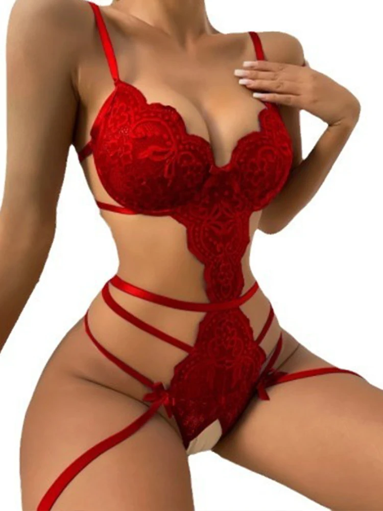 Lace Babydoll Open Bra Set Women's Intimates Sexy Bra G-String & Lingerie Sets Transparent Bralette Set Erotic Sexy Underwear