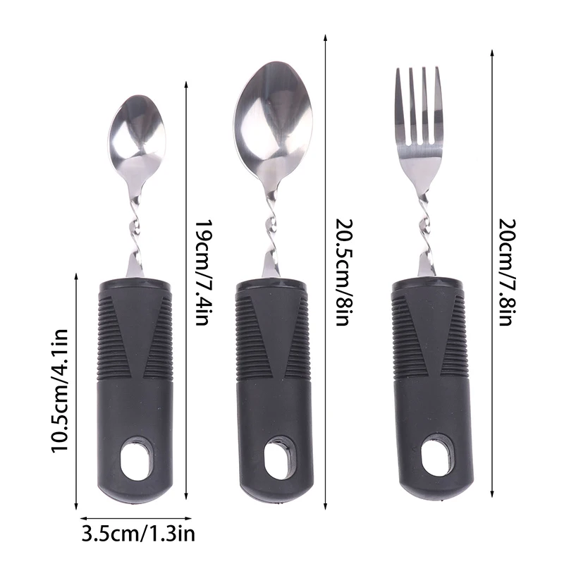 2/3Pcs Stainless Steel Bendable Adaptive Cutlery Textured Handle Utensils Disabled Fork Spoon Parkinson Adaptive Elderly Adults