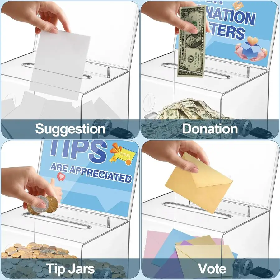 صندوق تجميع بطاقات العمل مع قفل مدمج، لون شفاف، 12 عبوة #5