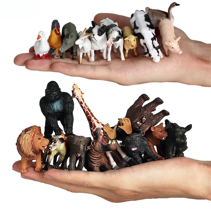 Figuras de acción de animales salvajes de granja pequeña, León, Tigre, oveja, cerdo, perro, PVC, encantador juego en miniatura, juguetes educativos para niños, regalo