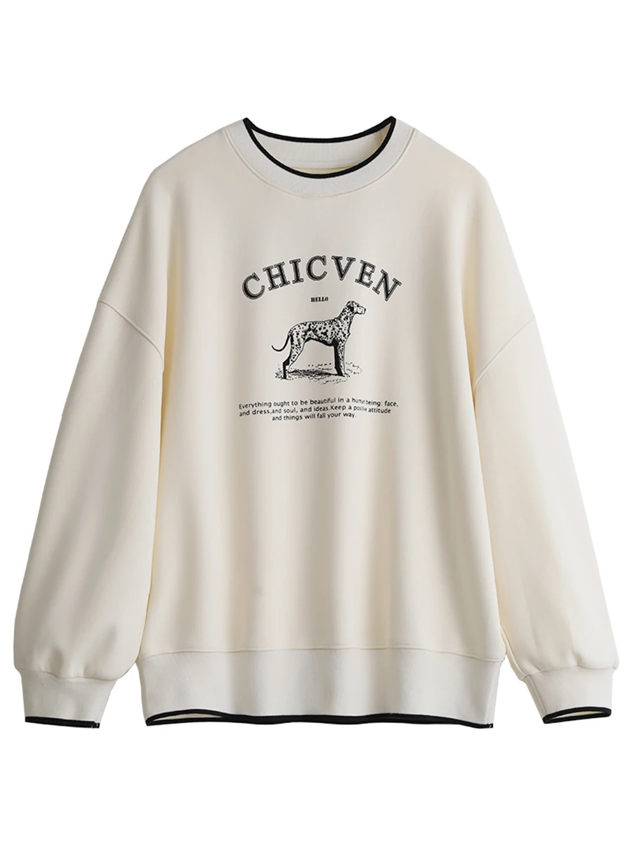 CHIC VEN Women T-Shirts Streetwear Loose Casual New O Neck Letter Print Female Tops Long Sleeved Pullover Tee Spring Autumn 2024