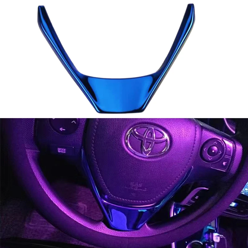 Car Steering Flat Wheel Lower Trim Cover Sticker For Toyota Corolla 2014 2015 2016 2017 2018 Stainless Steel Black Brushed Blue