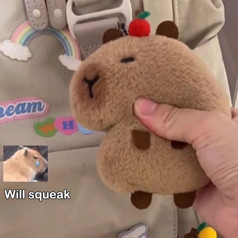 Creative Soft Stuffed Animal Capybara Plush Doll Squeak Toy Cartoon Bag Pendant Key Chain Backpack Car Bag Key Ring